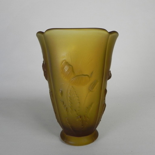 Barolac, pressed glass Inwald vase, model "Floral" 1960s