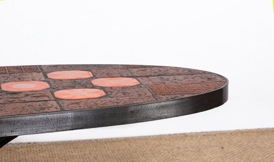 Image 1 of Coffee table in Lava stone, Ceramic and Steel by Jean Jaffeux 1960.