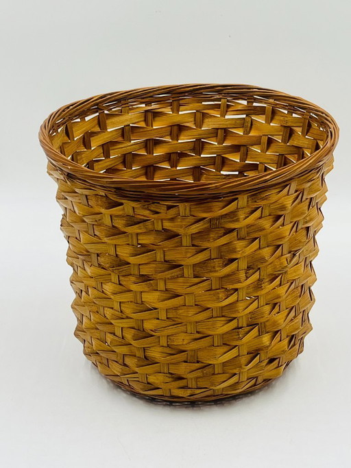 Cache pot vintage en osier tressé