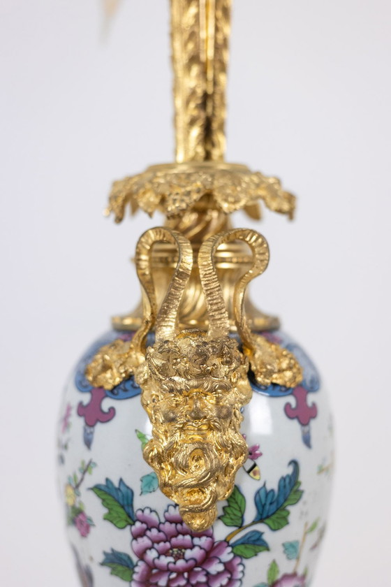 Image 1 of Pair of Porcelain Lamps with Bronze Satyrs. Circa 1880.