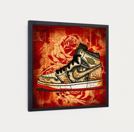 Image 1 of Thirteen: "Nike Jordan by Shepard Fairey." Hand-signed, edition 6/10. Glicee on canvas. Includes frame and hanging system.
