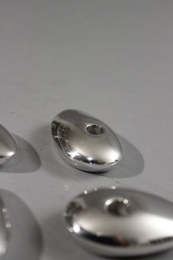 Image 1 of Bougeoirs galets vintage métal argenté design moderniste 1970s