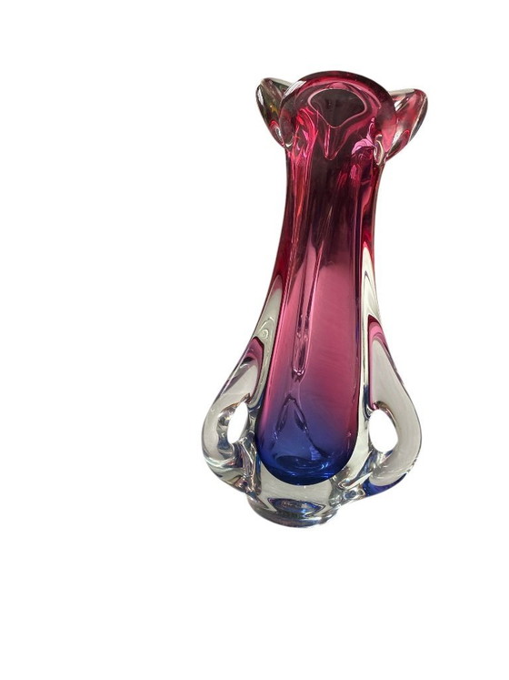 Image 1 of Vaso vintage Joska Waldglas Hütte – cristallo soffiato a mano con tonalità rosa/blu
