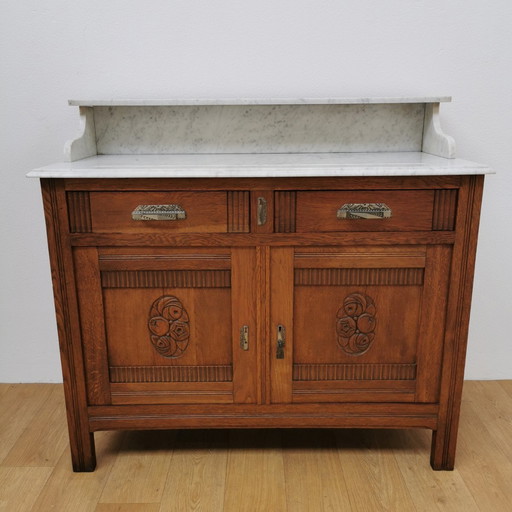Vintage Antiek Frans Dressoir Commode Ladekast Badkamermeubel Met Marmer Blad
