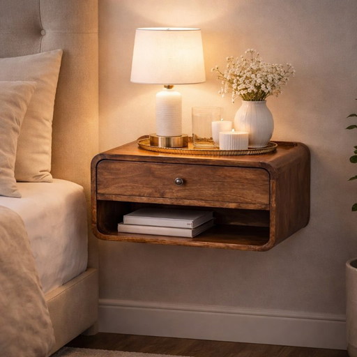 Table de nuit scandinave moderne en bois de manguier massif