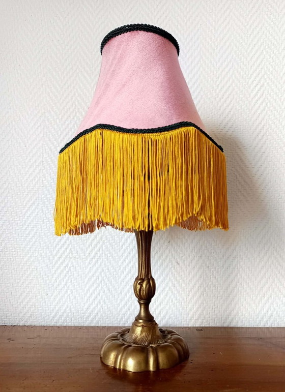Image 1 of Art Nouveau lamp with fringed, couture-style lampshade
