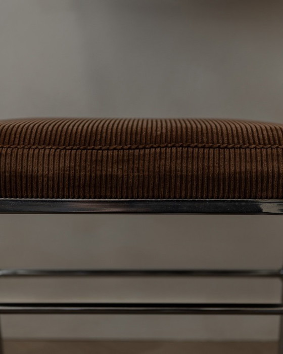 Image 1 of Vintage chromen klapstoelen (paar) | Bruine corduroy bekleding | Stijl uit het midden van de 20e eeuw / jaren 70