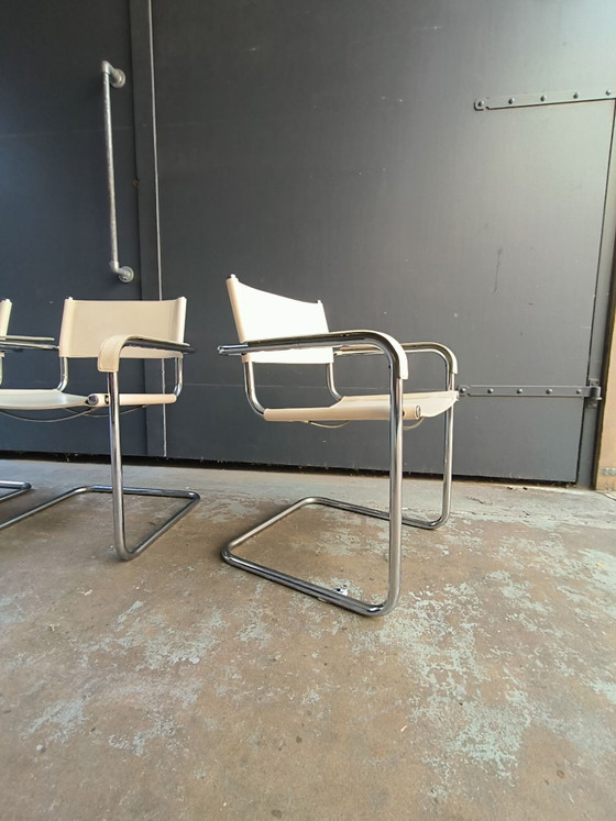 Mart Stam Bauhaus style chrome white leather Italian chairs, Dining chairs, Metal, Creme (photo 5 of 14)