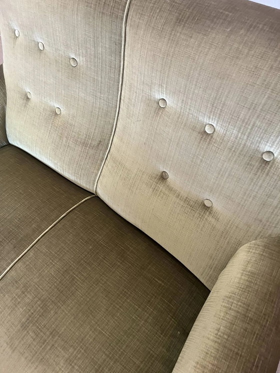 vintage double toad sofa in olive green fabric and trimmings – 2 seaters, Velvet, Art Deco (photo 12 of 15)