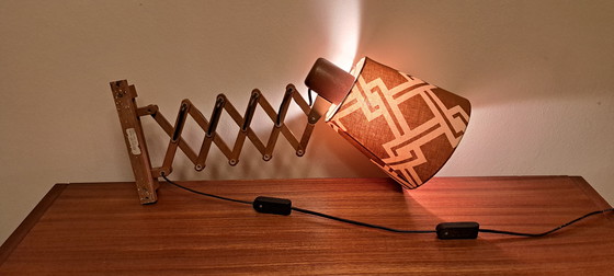 Image 1 of Temde 1970s Scissor Lamp – Vintage Mid Century Wooden Wall/Table Lamp