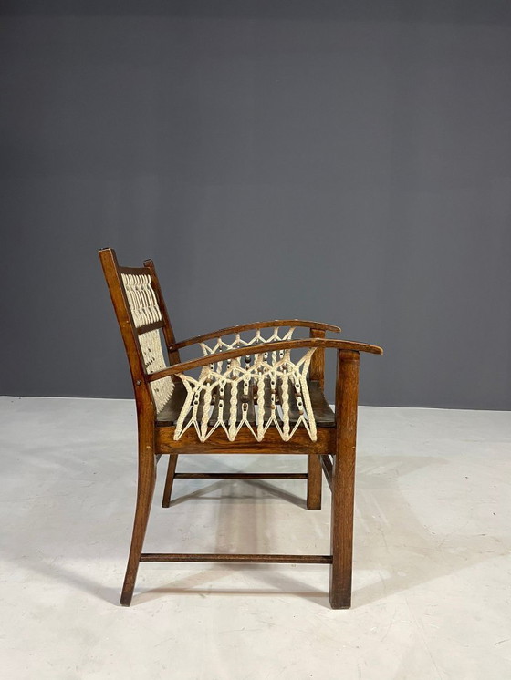 Image 1 of Poltrona vintage in macramè, anni '60, Cecoslovacchia, struttura in legno