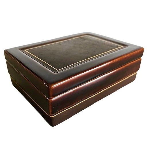 Vintage mid-century SC3 Italy jewelry box ceramic leather 1970s