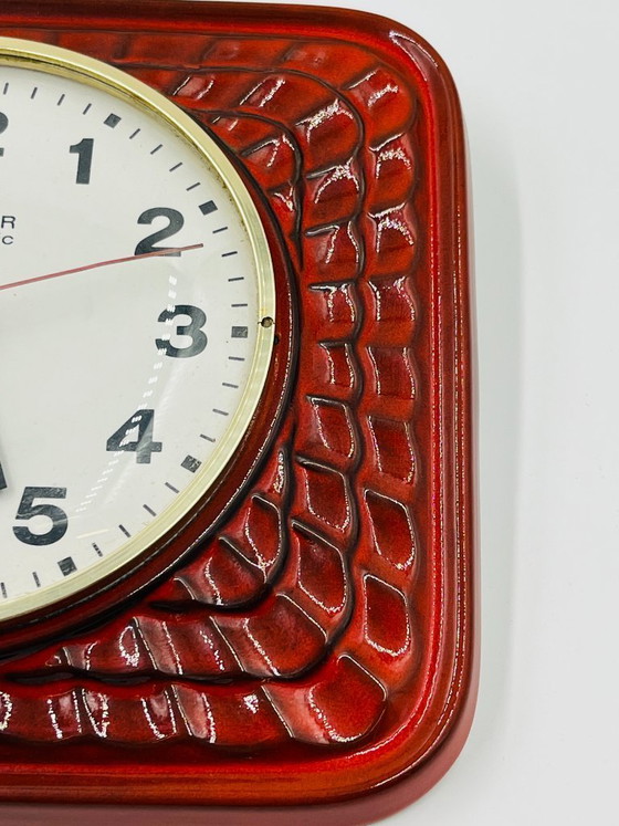 Image 1 of Vintage Senator wall clock, red glazed ceramic, 1970