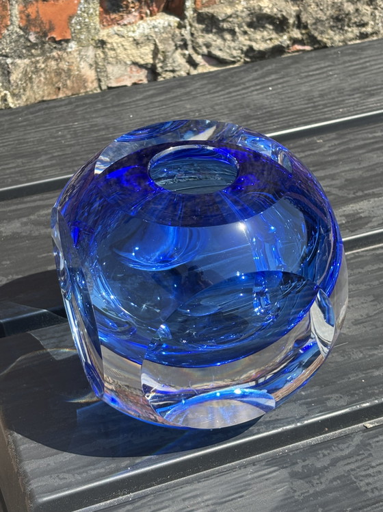 Image 1 of Alfred Collard für Val Saint Lambert – Monumentale kobaltblaue Kristallskulptur/Vase – signiert – 5 kg