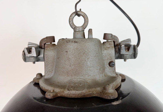 Image 1 of Lampada a sospensione industriale a gabbia in ghisa e smalto nero, anni '60