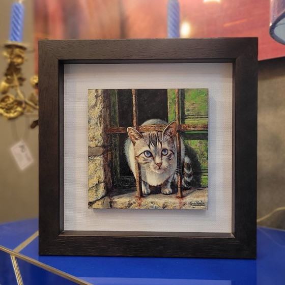 Image 1 of “Cat looking out the window” Miguel A. Galván Mangas, late 20th century - Valladolid, Spain