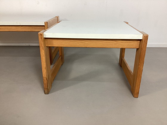 Image 1 of Vintage Yngve Ekstrom Swedesse Pastoe Coffee Tables Pine With White Melamine Top 1960s