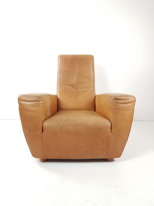 Poltrona vintage "Longa" di G Vd Berg in pelle color cognac – fauteuils, Leather