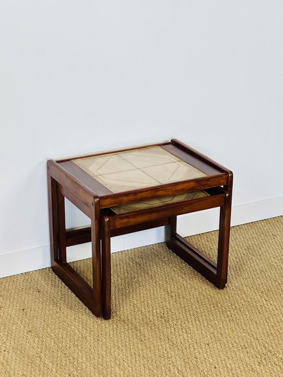 Image 1 of Pair of vintage nesting coffee tables in wood and ceramic, 1960