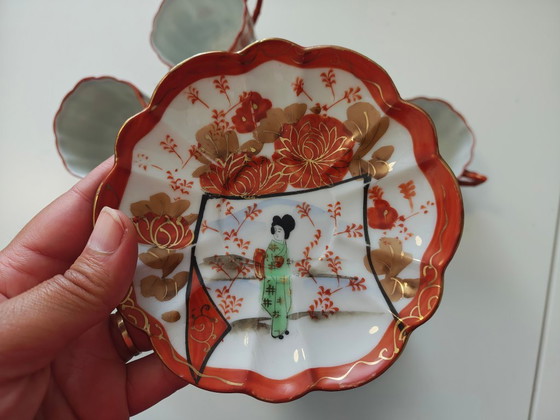 Tazze da tè vintage giapponesi in porcellana guscio d'uovo Kutani, Servizi da tavola, Dorato (foto 9 di 10)