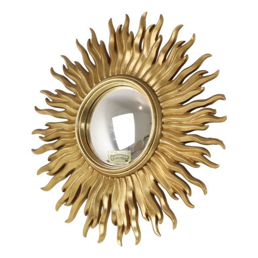 Espejo vintage con forma de sol y detalles dorados en pan de oro de 52 cm.