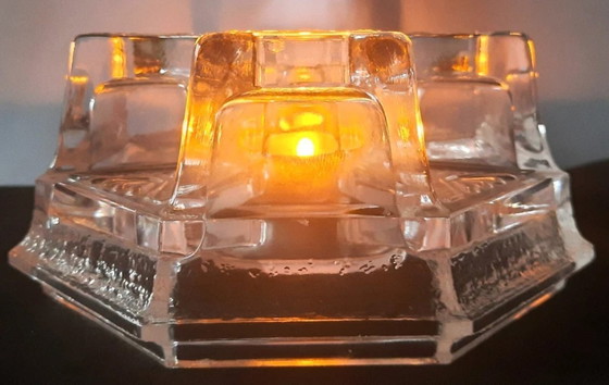 Image 1 of Art Deco Theelicht Houder – Kristalhelder Glas Meesterwerkje Vintage Glow