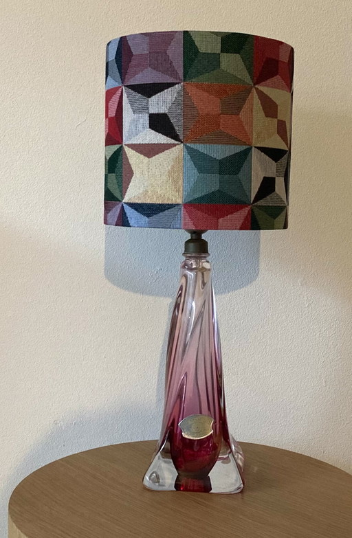 Val Saint Lambert Tischlampe mit neuem handgefertigten Schirm