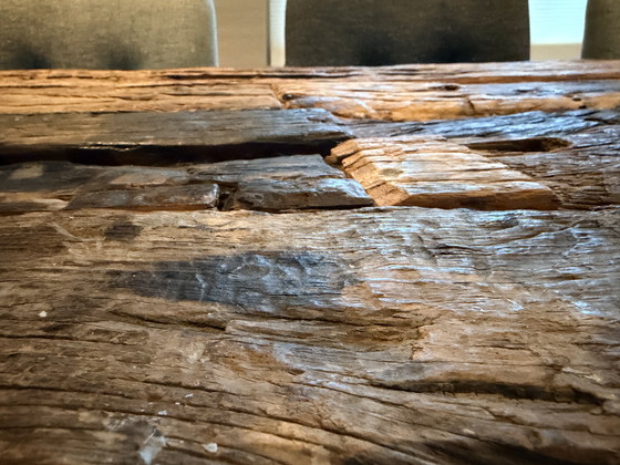 Image 1 of Wooden (ship's wood treated) dining table with stainless steel base