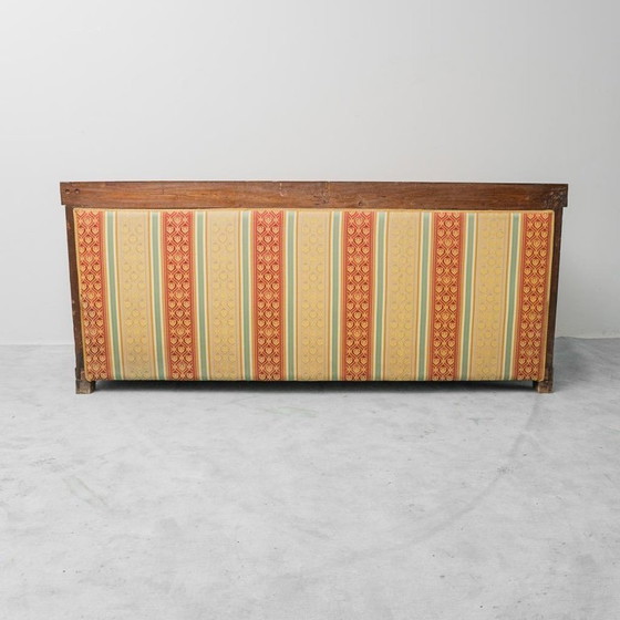 Image 1 of 3 SEATER VINTAGE WOODEN SOFA WITH STRIPED FABRIC FROM THE 50S, CLASSIC AND ELEGANT