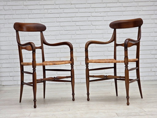 1970s, Italian design by Fratelli Levaggi, 2 armchairs, model "Campanino", cherry wood.