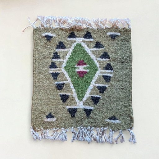 Piccolo runner da tavolo vintage – 26 × 21 cm – Effetto tessuto a mano, design etnico/boho