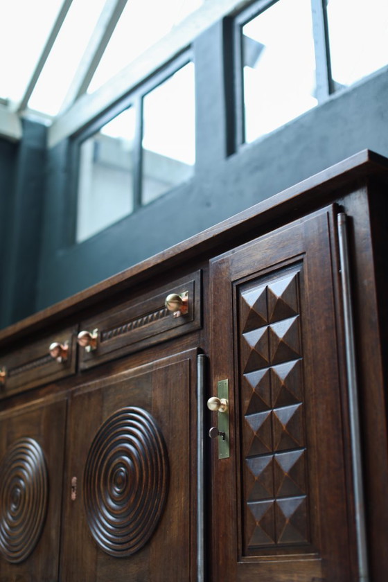 Image 1 of Charles Dudouyt Oak Credenza - 1950s French Mid-Century Modern Furniture