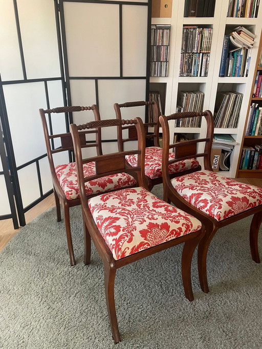4 x chaises de salle à manger de style Regency revival du milieu du 20e siècle