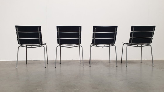 Image 1 of 4x Giancarlo Vegni Fasem Italia Stripe Zadelleer Vintage Stoelen Design