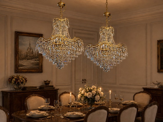 ✨ Complete Vintage Kristallen Verlichtingsset – 4 Stuks ✨ – Kroonluchters, Gold, Crystal (photo 2 of 5)