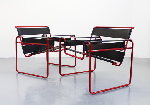 Set of 2 Wassily Chairs Black Leather Marcel Breuer Knoll Seats