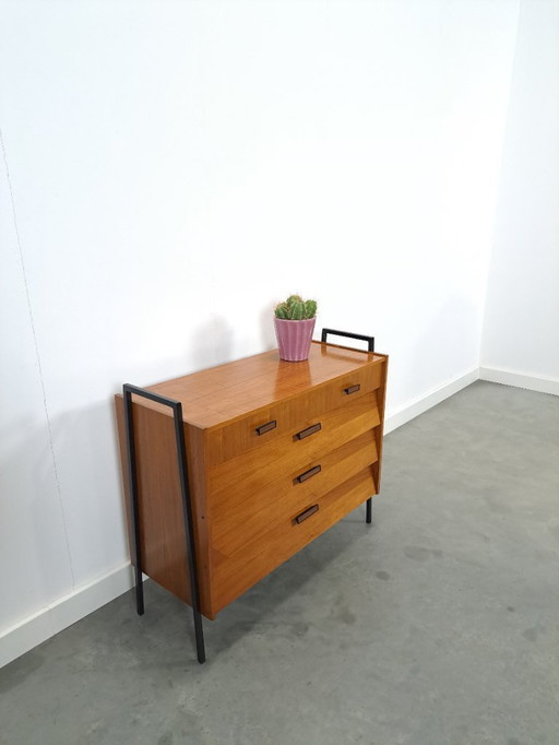 Scarpiera in teak con gambe in metallo nero, n. 2