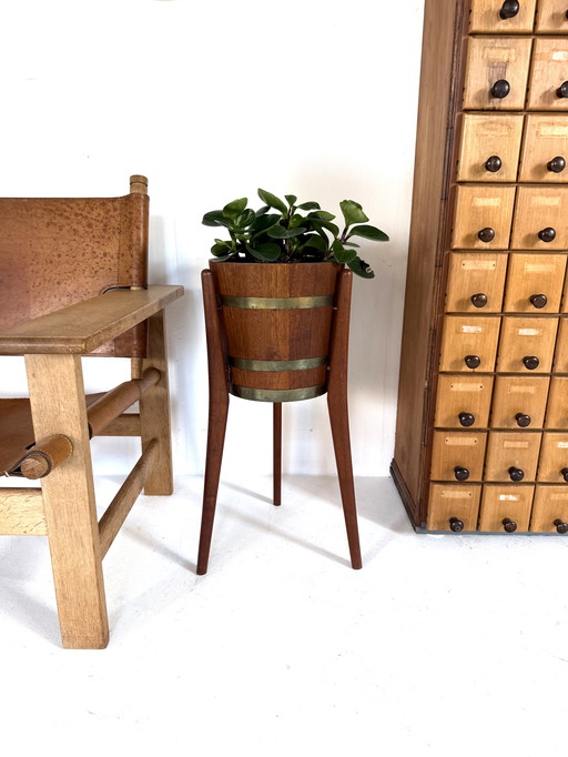 Jardinera vintage de teca y latón, Jydsk Bødker '60