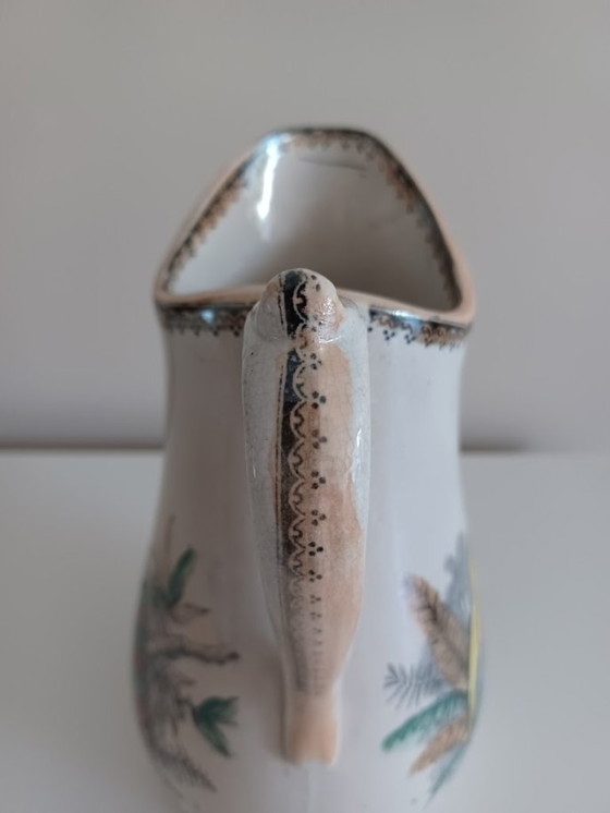 Image 1 of Vintage ceramic jug with hand-painted bird decoration - Southern European