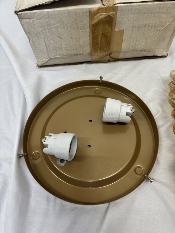 Image 1 of Lampe de plafond ou applique murale vintage Glashütte Limburg en verre ambré