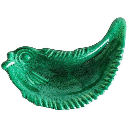 Antique Art Deco French Faience fish bowl green glazed ceramic vide-poche Majolica 1920's