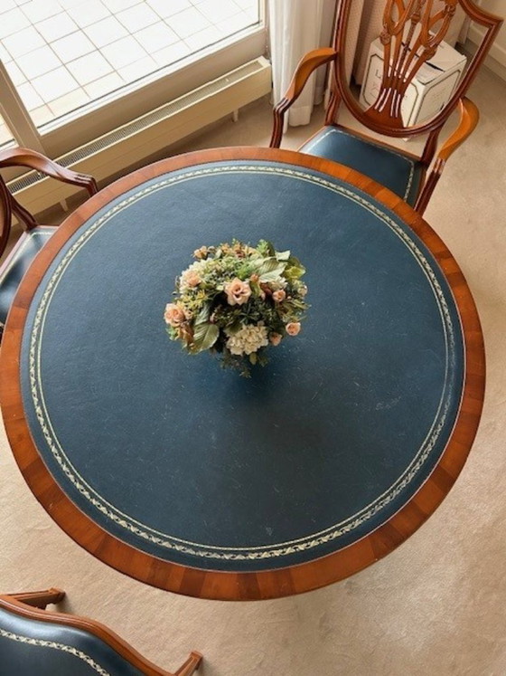 Image 1 of Antique Heldense table and chair set Exclusive, leather inlay, IZGS!