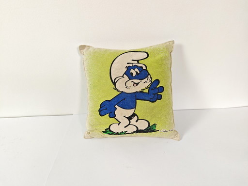 Coussin Schtroumpf Vintage / 1980 Yugoslavian Cartoon Cushion / Retro Peyo Smurf Collectible Pillow