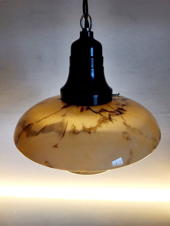 Image 1 of Opalglaslampe im Art-déco-Stil in UFO-Form, Verreries de Scailmont, Henri Heemskerk, Belgien