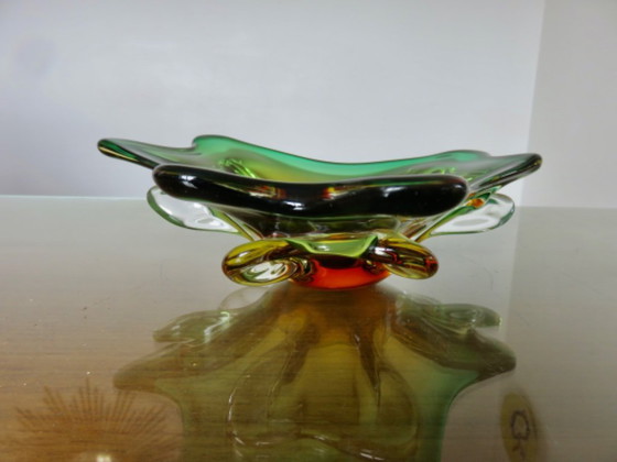 Image 1 of Large Murano glass trinket tray in green, amber and clear, 1960s-70s