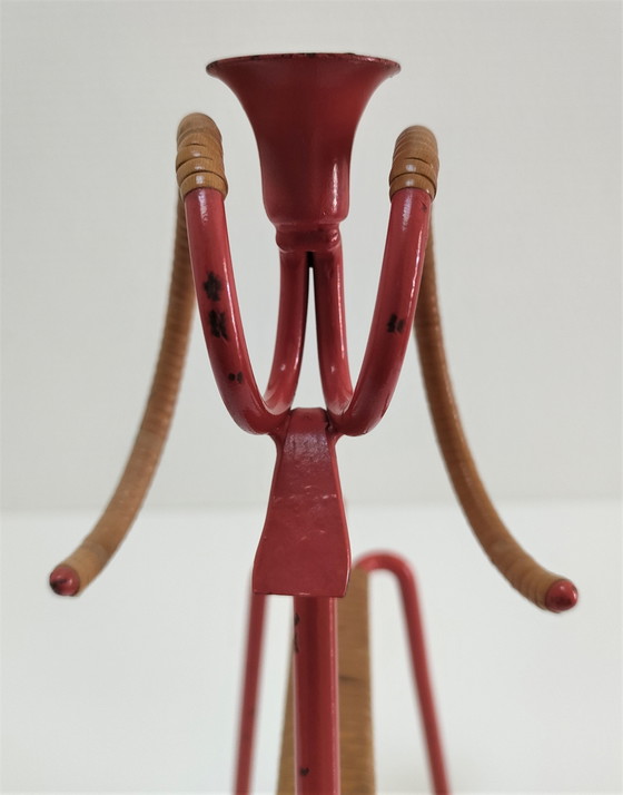 Image 1 of Aries Rattan Metal Candleholder 60s