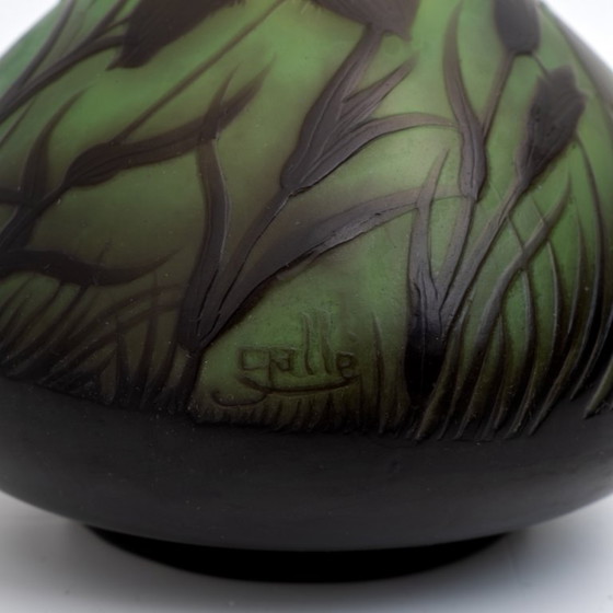 Image 1 of Émile Gallé Jugendstil-Blumendekor-Cameo-Glühbirnenglasvase, Frankreich 1900