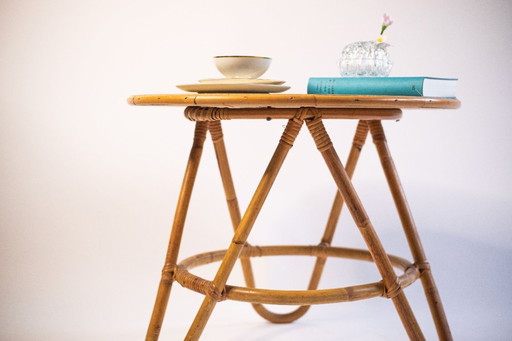 Table d'appoint vintage en bambou et rotin - années 1960