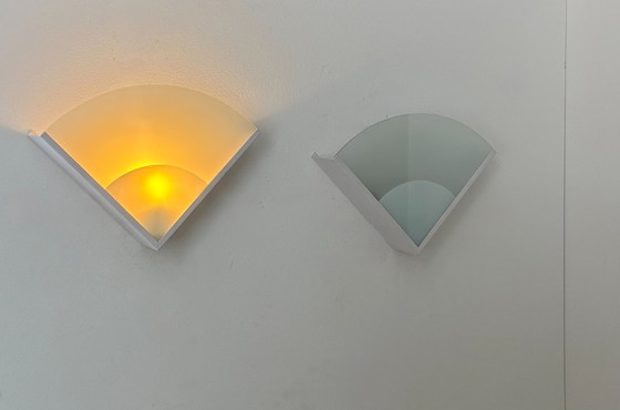 Image 1 of Coppia di applique in metallo e vetro sabbiato, Francia 1970