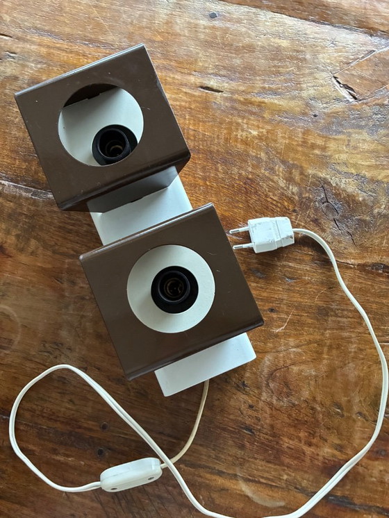 Image 1 of Lámpara cúbica de estilo espacial/mediados de siglo Philips marrón/beige/blanco